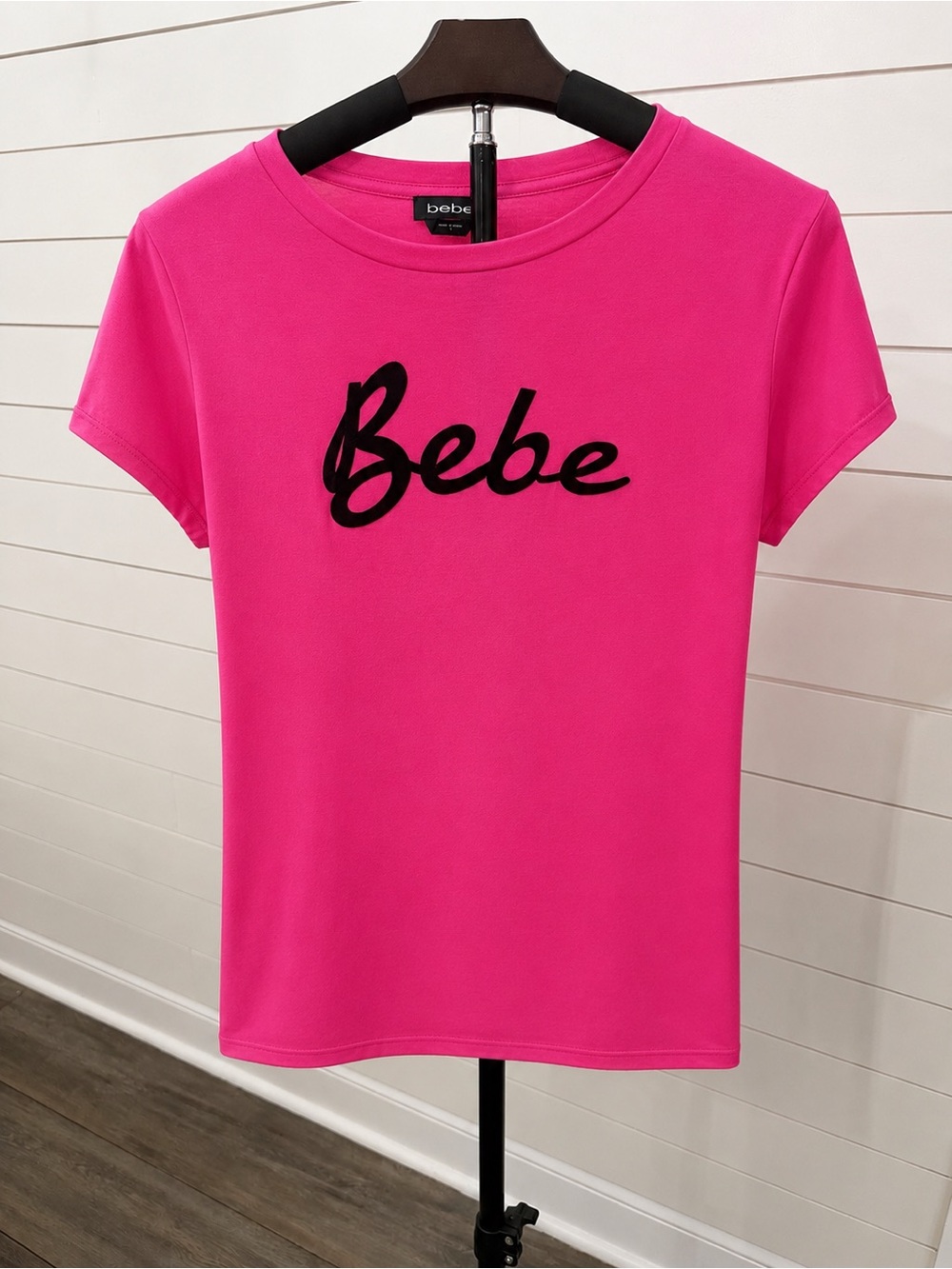 bebe Bright Pink Crewneck Logo Tee